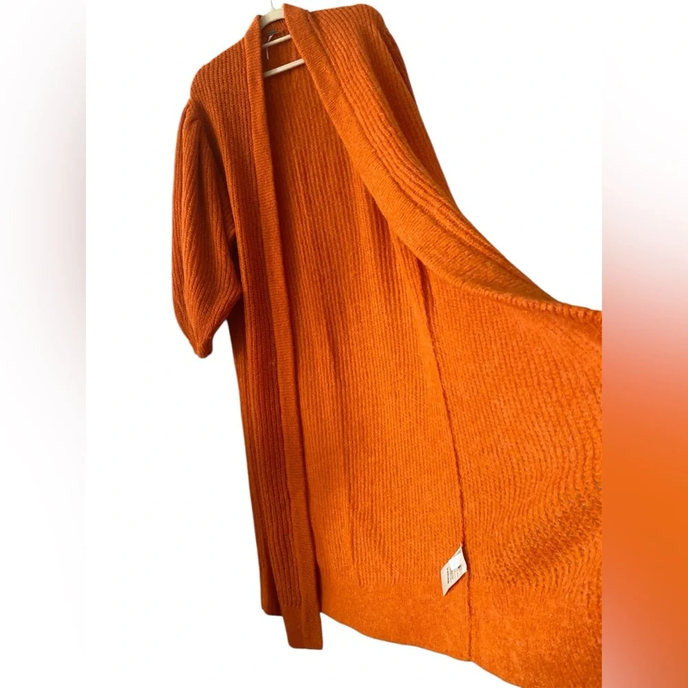 NWOT Free People orange long Longline silhouette cardigan sweater size S
